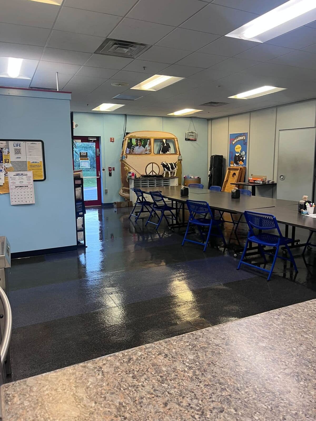 Freshly cleaned office break room